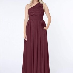 Azazie Molly One Shoulder Cabernet Dress